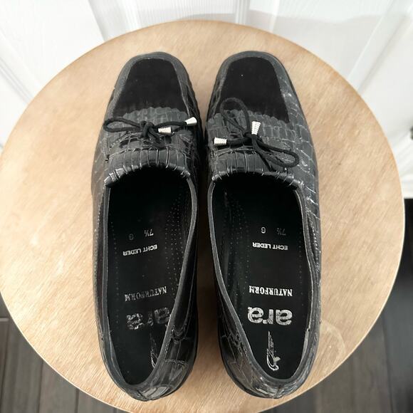 Ara Black Croc Embossed Rachel Slip On Loafer Low Comfort Wedge 7.5 G UK 10 US - Picture 8 of 10